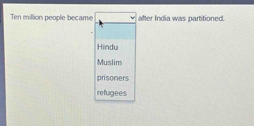 ten million people became after india was partitioned. hindu muslim prisoners refugees