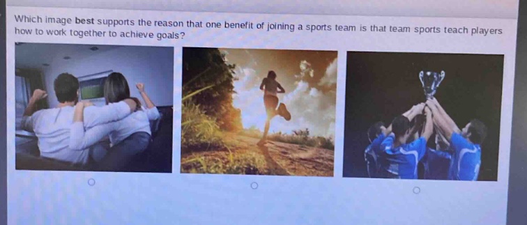 which image best supports the reason that one benefit of joining a sports team is that team sports teach players how to work together to achieve goals?