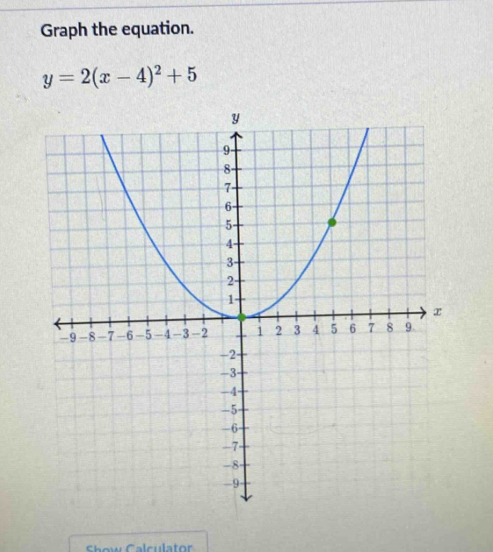 graph the equation.\ny = 2(x - 4)^2+5