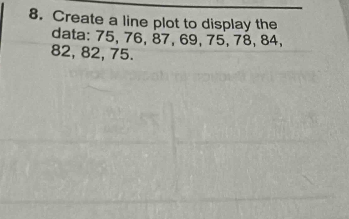 8. create a line plot to display the data: 75, 76, 87, 69, 75, 78, 84, 82, 82, 75.