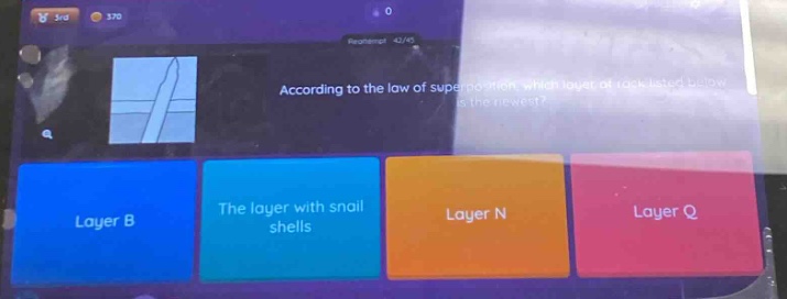 according to the law of superposition, which layer of rock listed below is the newest? layer b the layer with snail shells layer n layer q