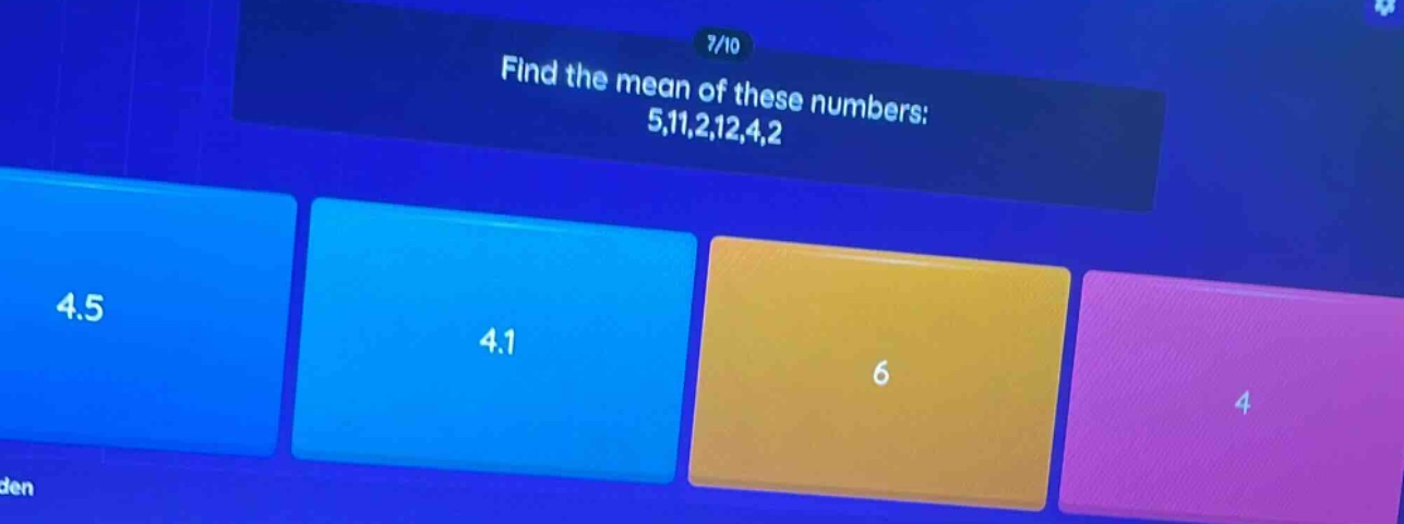 find the mean of these numbers: 5,11,2,12,4,2