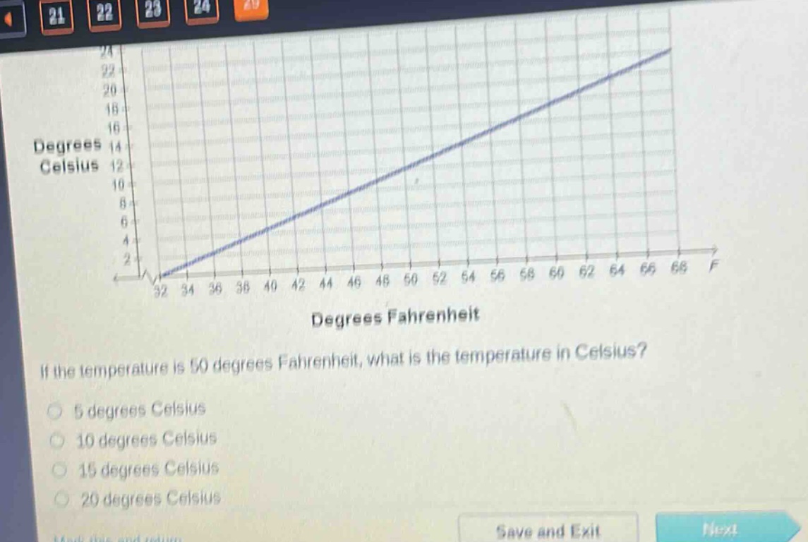 if the temperature is 50 degrees fahrenheit, what is the temperature in celsius?\n5 degrees celsius\n10 degrees celsius\n15 degrees celsius\n20 degrees celsius