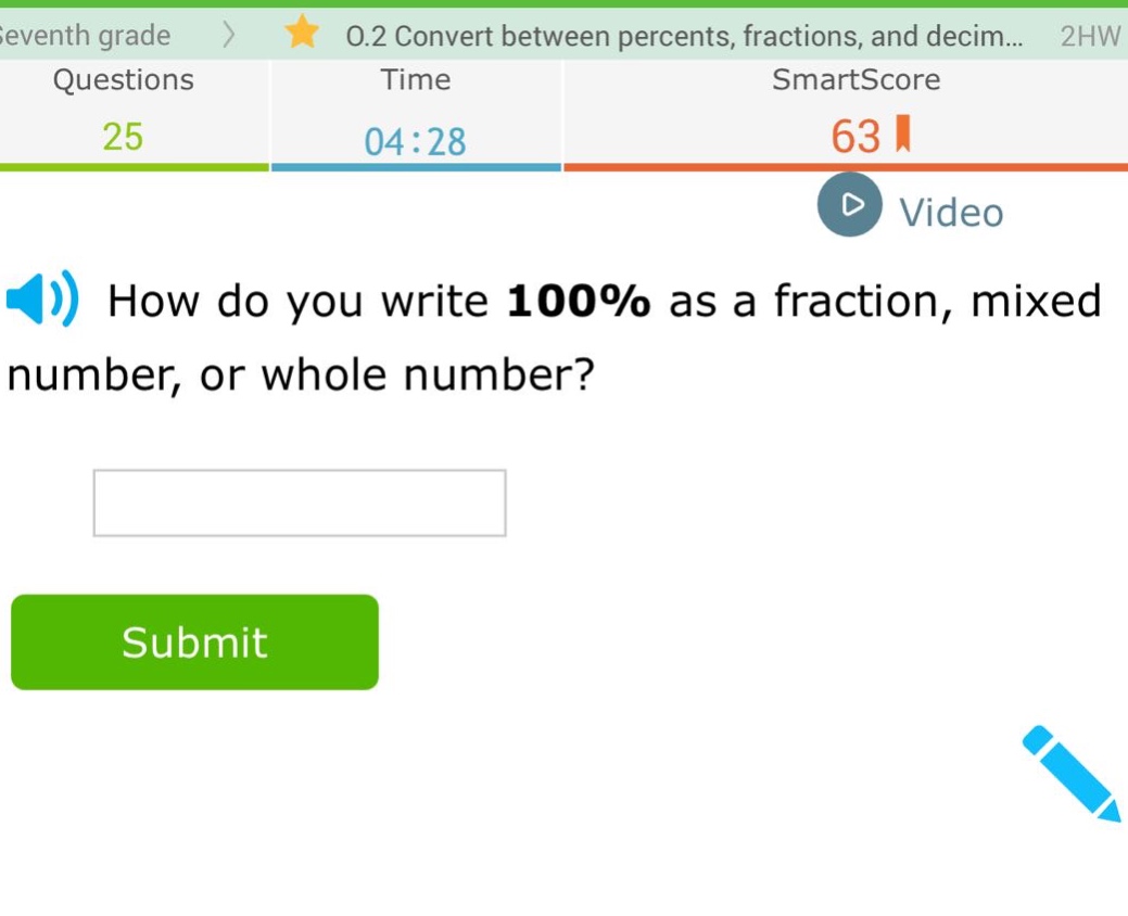 how do you write 100% as a fraction, mixed number, or whole number?