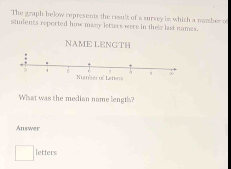 the graph below represents the result of a survey in which a number of students reported how many letters were in their last names. name length what was the median name length? answer letters