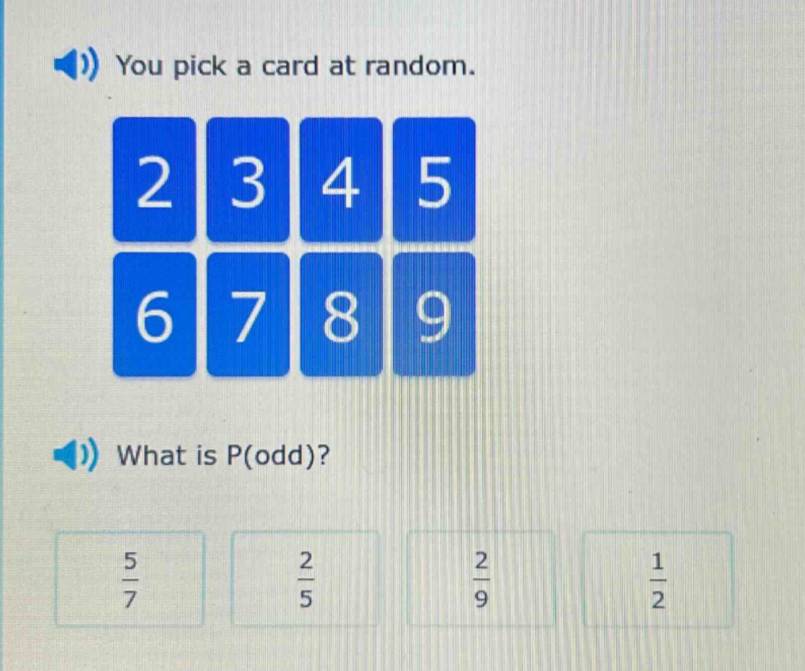 you pick a card at random. what is p(odd)?