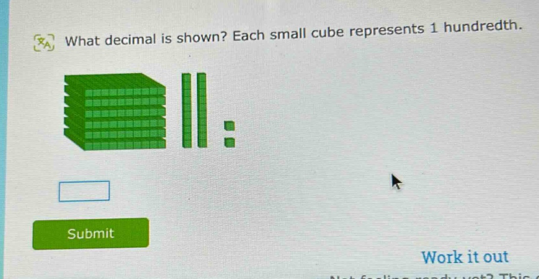 what decimal is shown? each small cube represents 1 hundredth.