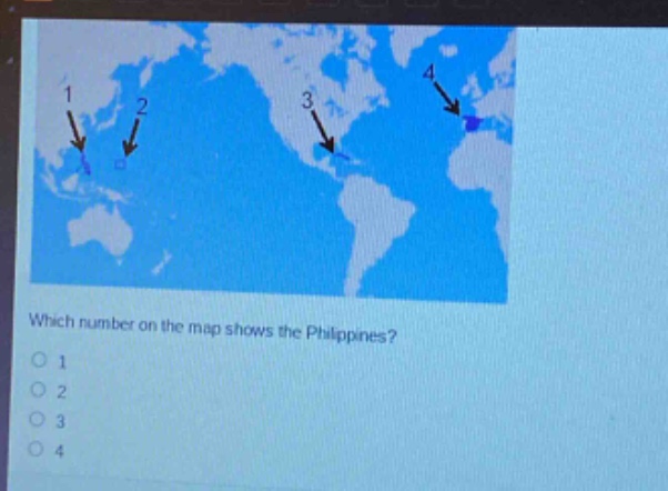 which number on the map shows the philippines?\n1\n2\n3\n4