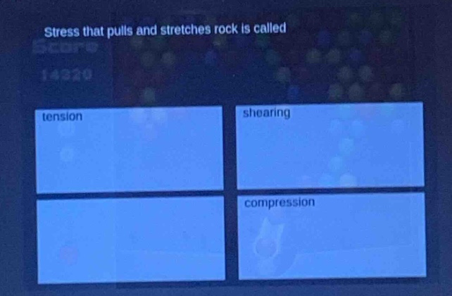 stress that pulls and stretches rock is called\n14929\ntension shearing\ncompression