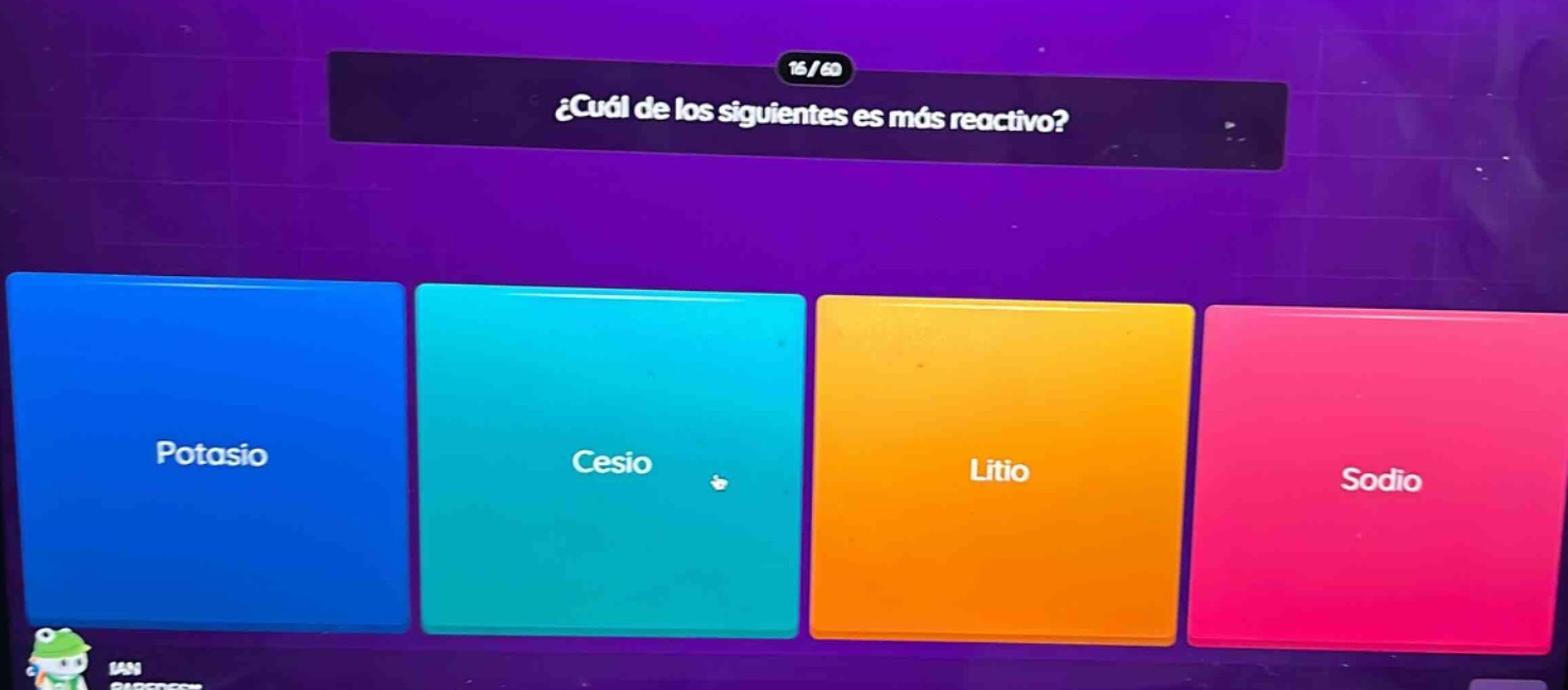 ¿cuál de los siguientes es más reactivo? potasio cesio litio sodio
