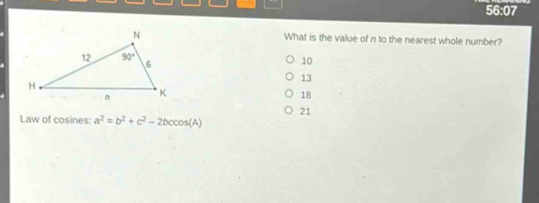 what is the value of n to the nearest whole number? law of cosines: $a^{2}=b^{2}+c^{2}-2bc\\cos(a)$