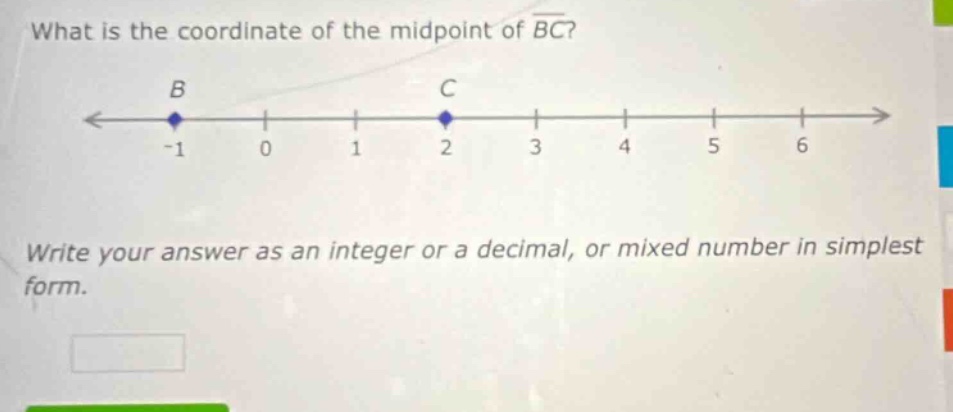 what is the coordinate of the midpoint of $overline{bc}$? write your answer as an integer or a decimal, or mixed number in simplest form.