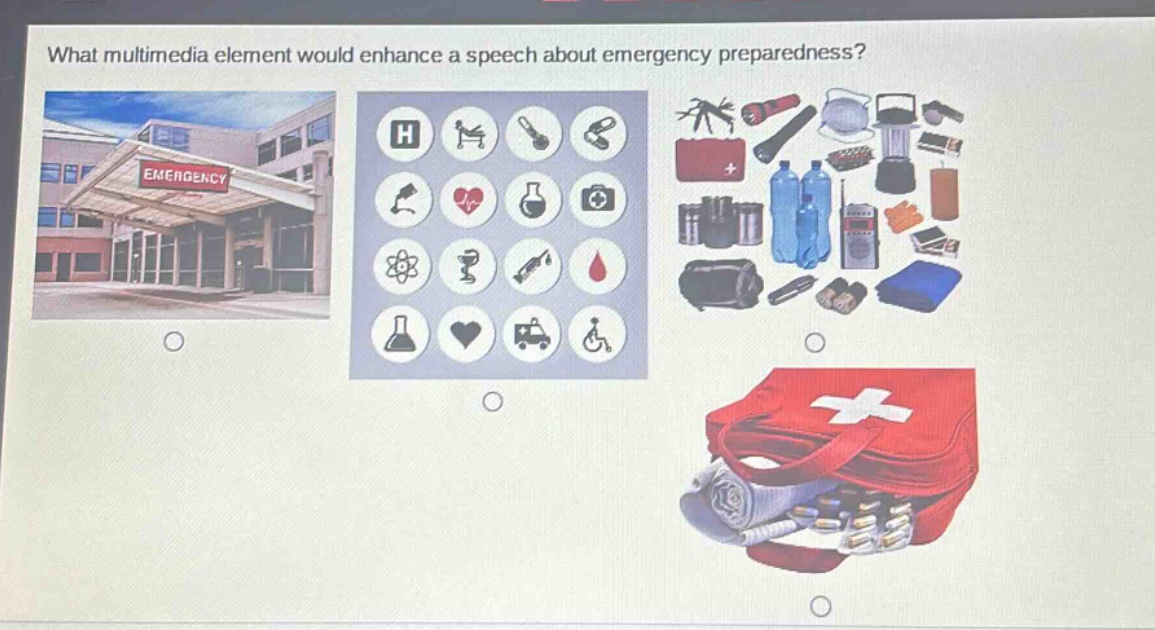 what multimedia element would enhance a speech about emergency preparedness?