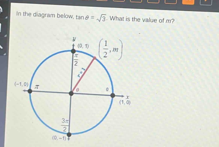 in the diagram below, tan θ = √3. what is the value of m?