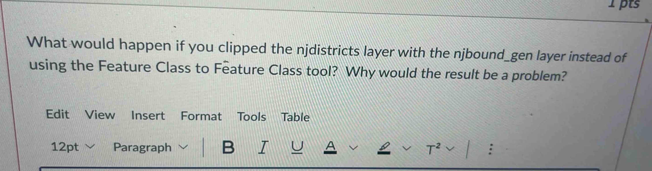 what would happen if you clipped the njdistricts layer with the njbound_gen layer instead of using the feature class to feature class tool? why would the result be a problem?