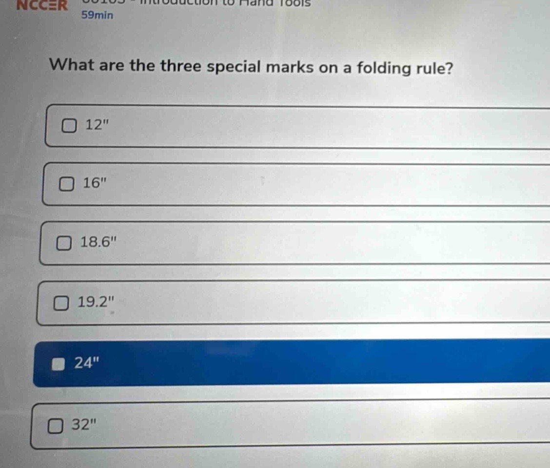 what are the three special marks on a folding rule?\n12\\n16\\n18.6\\n19.2\\n24\\n32\