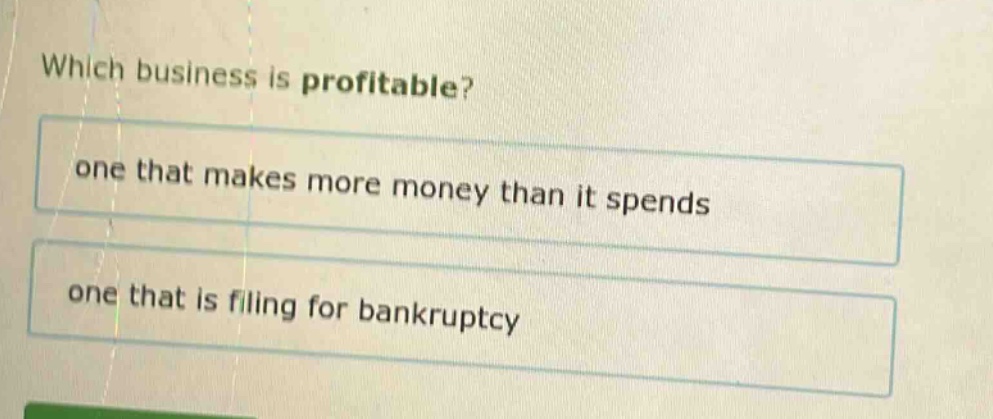 which business is profitable?\none that makes more money than it spends\none that is filing for bankruptcy