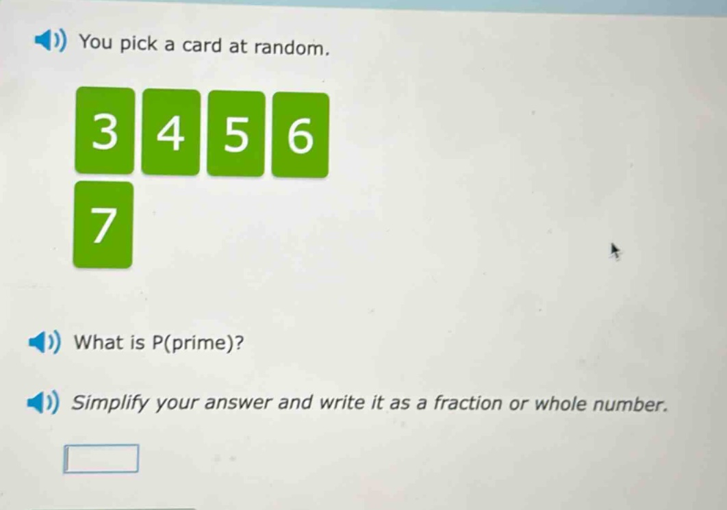 you pick a card at random. what is p(prime)? simplify your answer and write it as a fraction or whole number.