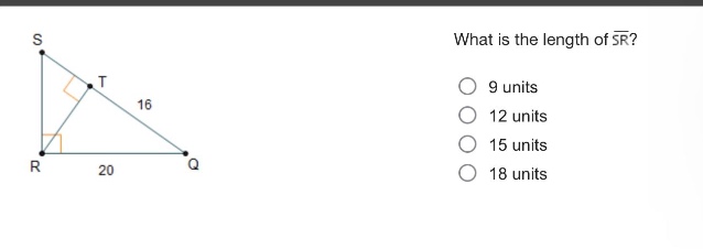 what is the length of $overline{sr}$?\n9 units\n12 units\n15 units\n18 units