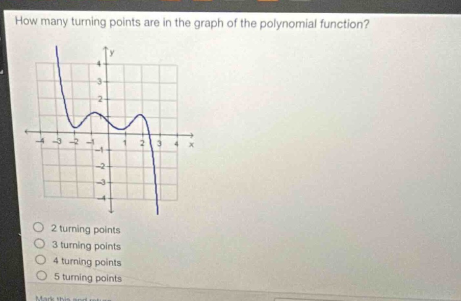 how many turning points are in the graph of the polynomial function? 2 turning points 3 turning points 4 turning points 5 turning points
