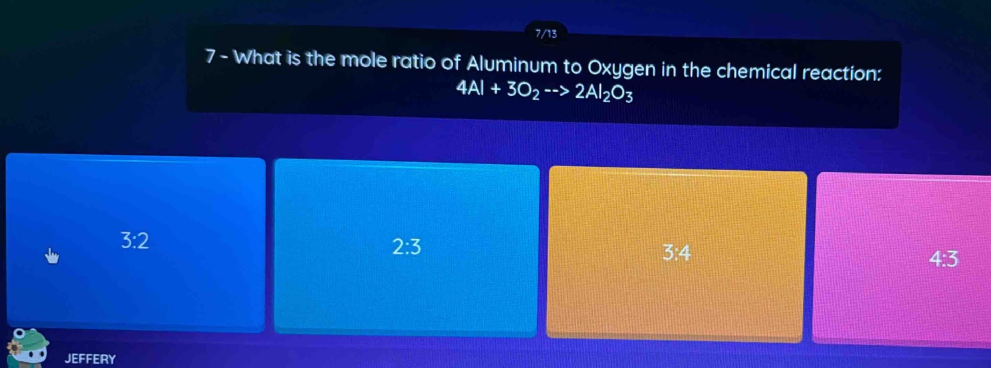 7 - what is the mole ratio of aluminum to oxygen in the chemical reaction: 4al + 3o₂ --> 2al₂o₃