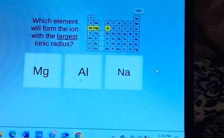 which element will form the ion with the largest ionic radius? mg al na