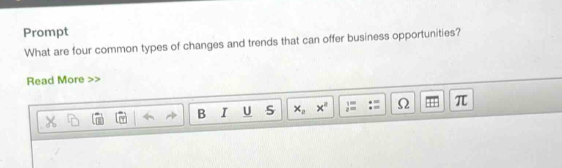 prompt\nwhat are four common types of changes and trends that can offer business opportunities?\nread more >>
