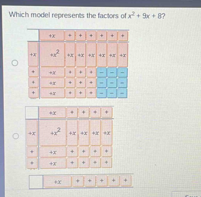 which model represents the factors of $x^{2}+9x + 8$?