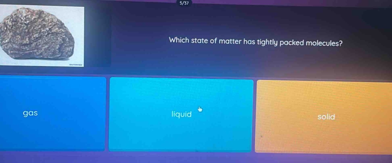 which state of matter has tightly packed molecules? gas liquid solid