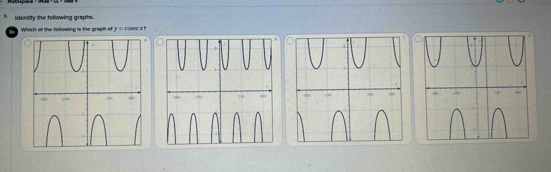 3. identify the following graphs.\n3a which of the following is the graph of y = cosec x?
