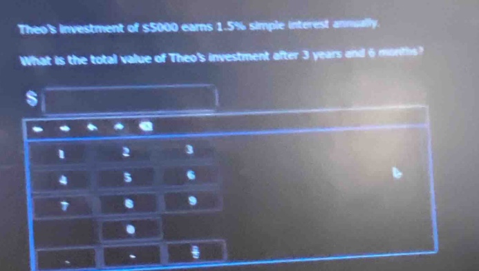 theos investment of $5000 earns 1.5% simple interest annually. what is the total value of theos investment after 3 years and 6 months?