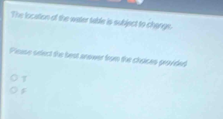 the location of the water table is subject to change. please select the best answer from the choices provided. o t o f
