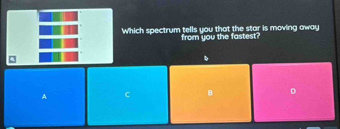 which spectrum tells you that the star is moving away from you the fastest?