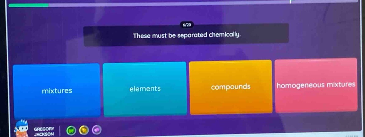 these must be separated chemically. mixtures elements compounds homogeneous mixtures