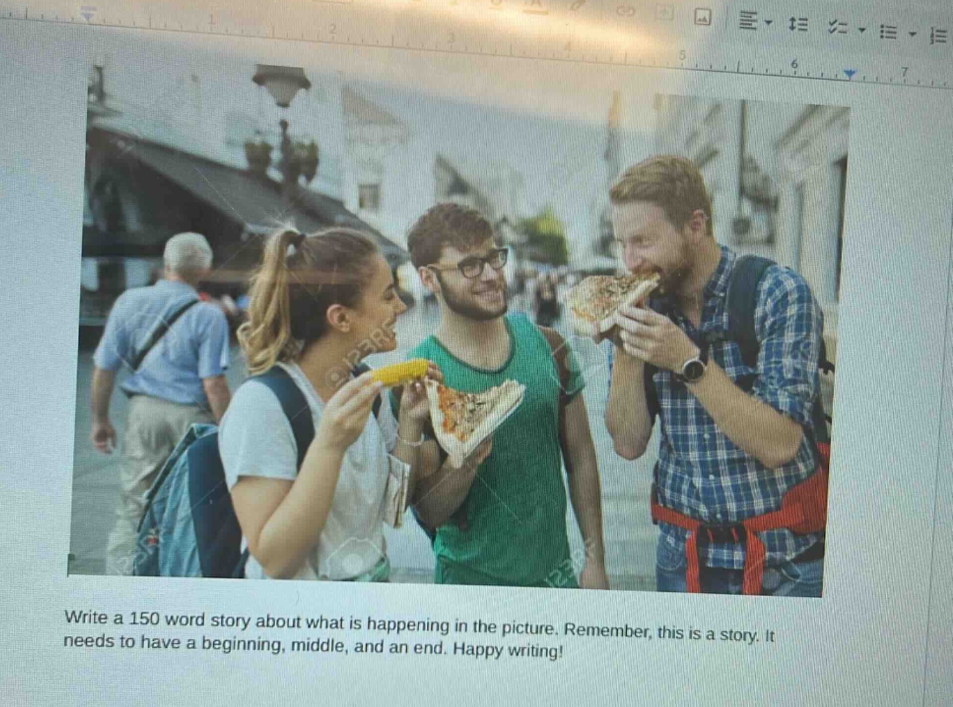 write a 150 word story about what is happening in the picture. remember, this is a story. it needs to have a beginning, middle, and an end. happy writing!
