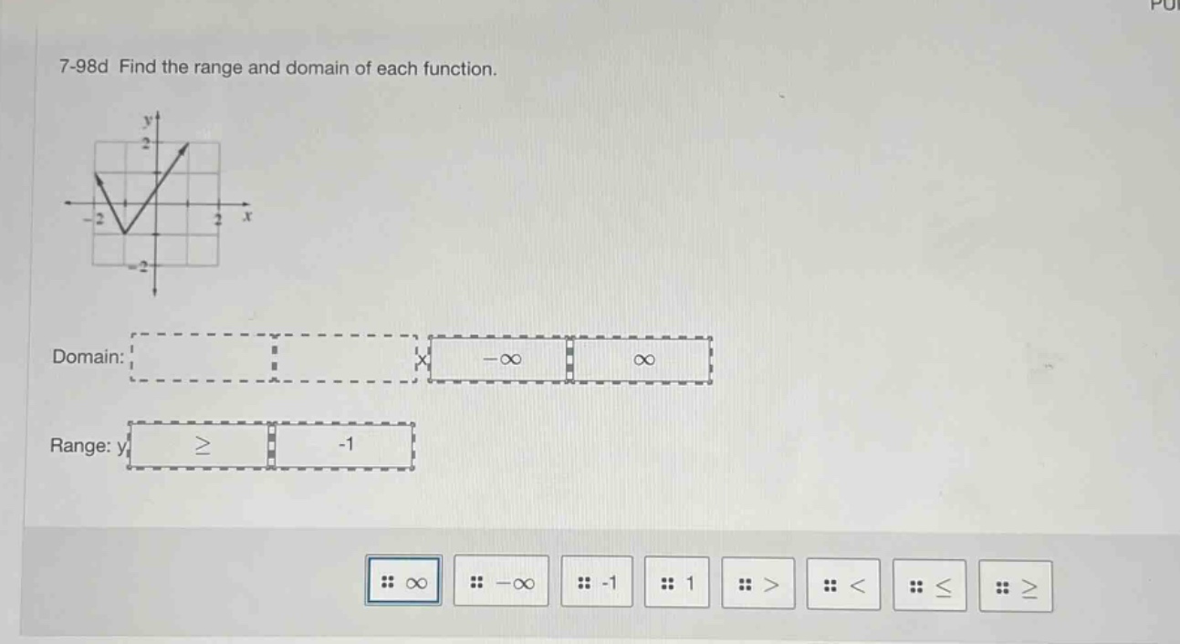 7-98d find the range and domain of each function. domain: range: y