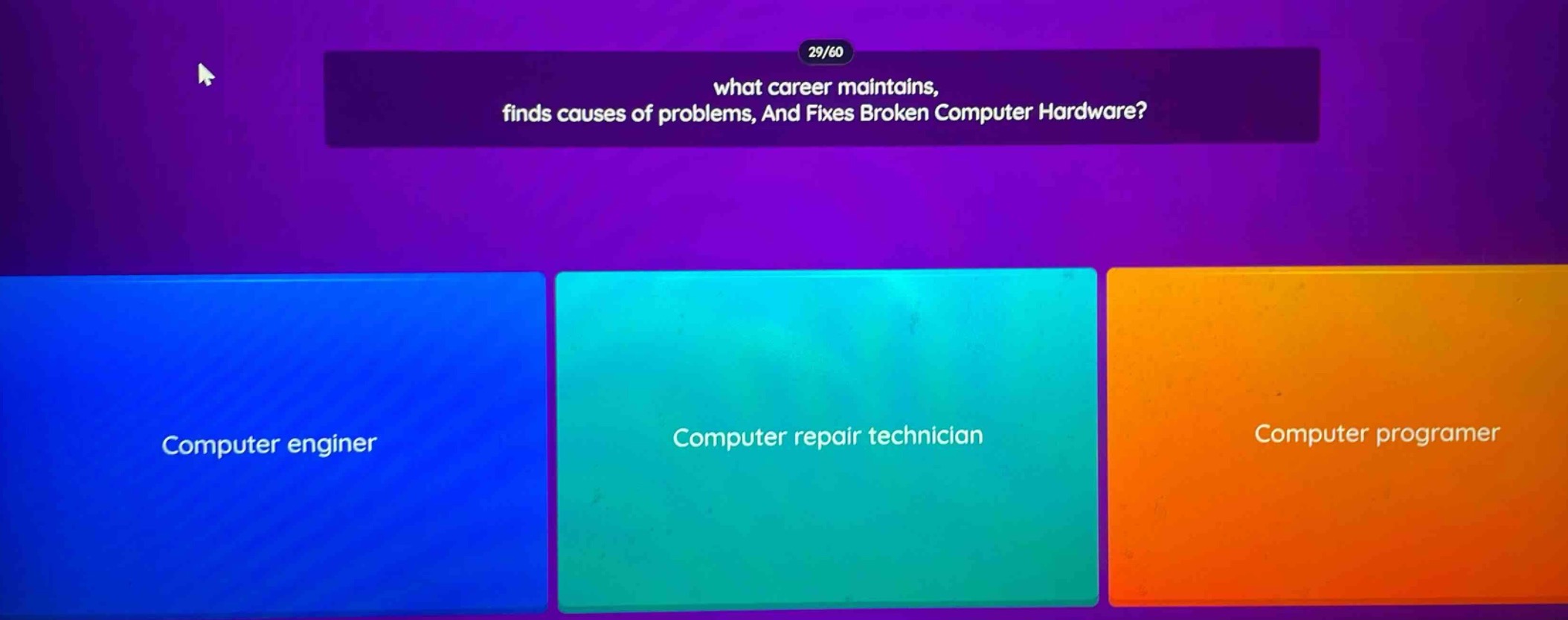 what career maintains, finds causes of problems, and fixes broken computer hardware? computer engineer computer repair technician computer programer