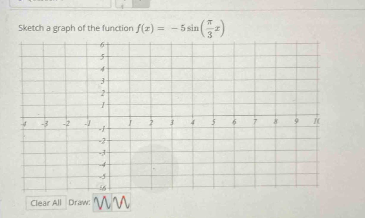 sketch a graph of the function $f(x)= - 5sin(\frac{pi}{3}x)$