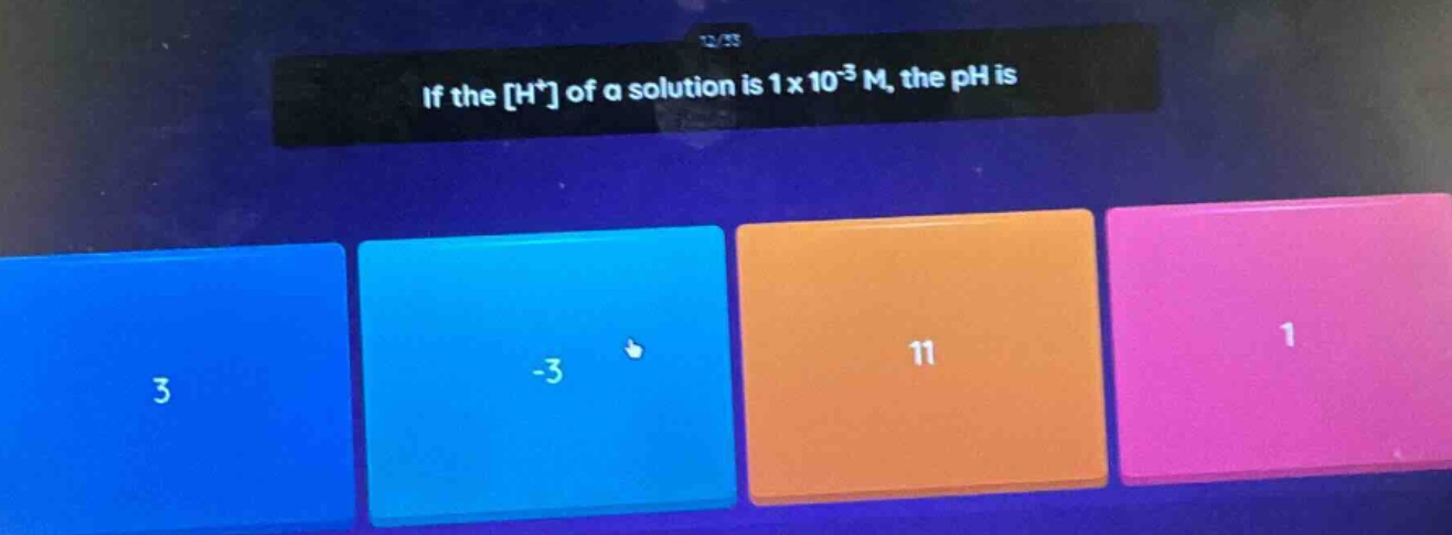 if the h⁺ of a solution is 1 x 10⁻³ m, the ph is