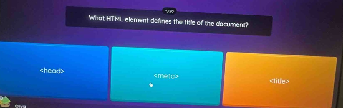 what html element defines the title of the document? <head> <meta> <title>
