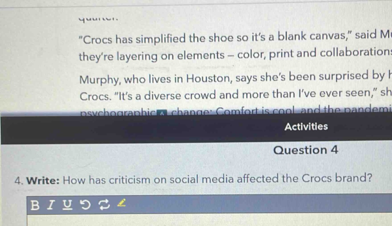 4. write: how has criticism on social media affected the crocs brand?