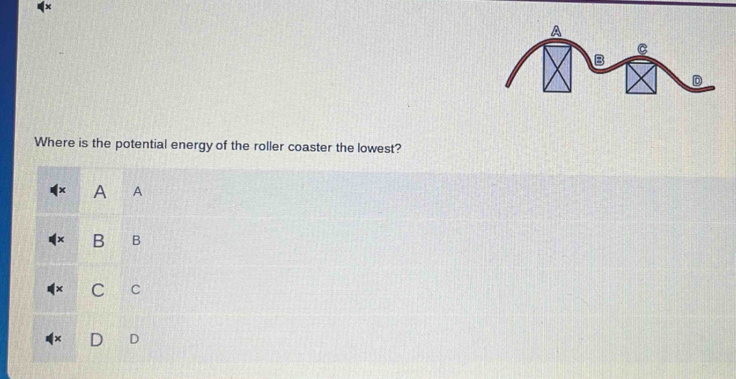 where is the potential energy of the roller coaster the lowest? a a b b c c d d