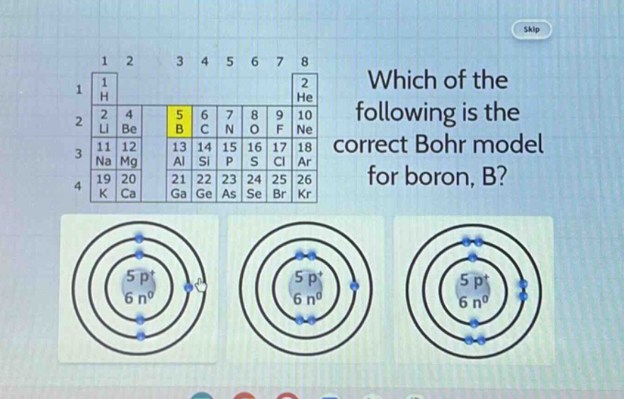 which of the following is the correct bohr model for boron, b?
