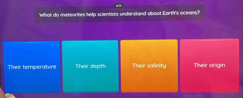 what do meteorites help scientists understand about earths oceans? their temperature their depth their salinity their origin