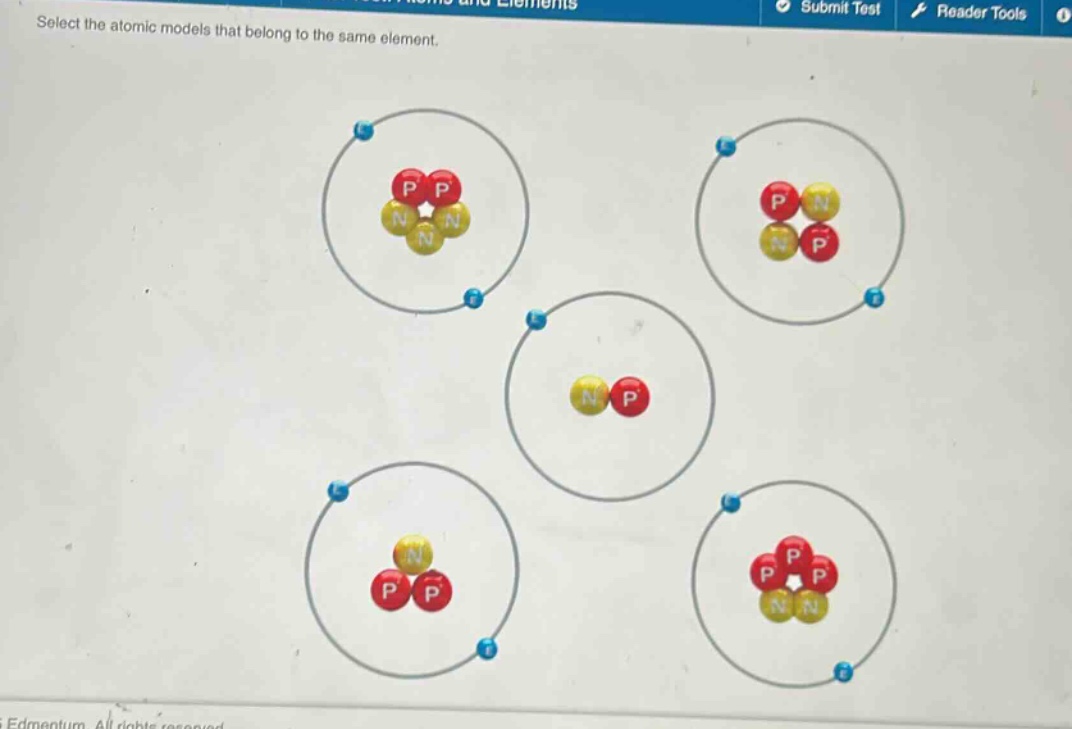 select the atomic models that belong to the same element.