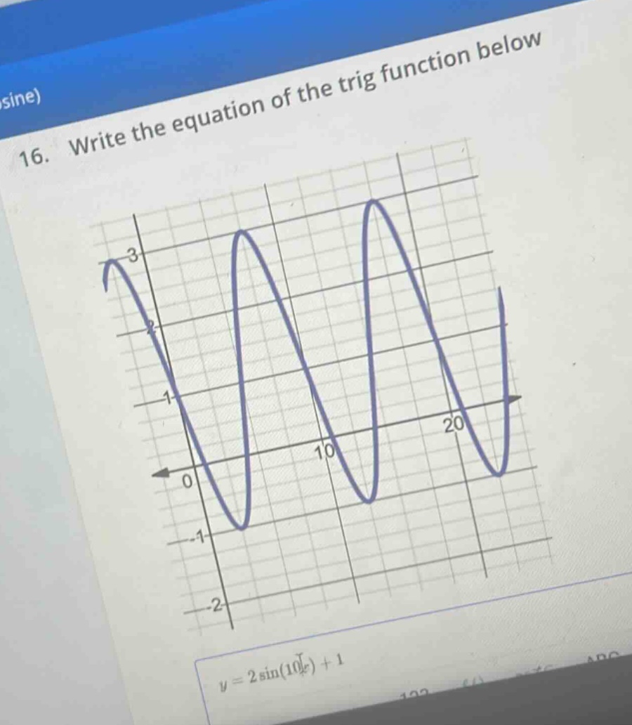 16. write the equation of the trig function below