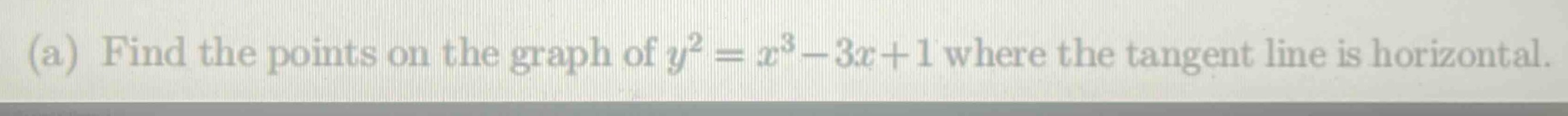 (a) find the points on the graph of $y^{2}=x^{3}-3x + 1$ where the tangent line is horizontal.