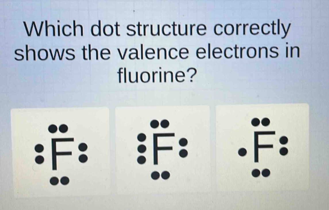 which dot structure correctly shows the valence electrons in fluorine?