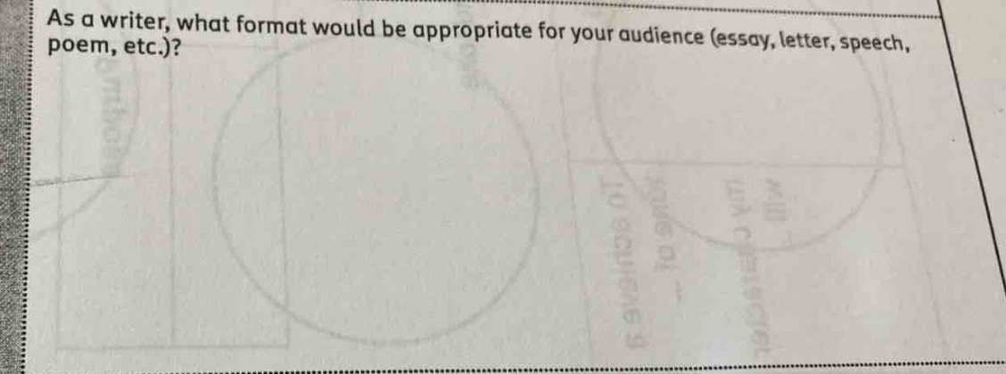 as a writer, what format would be appropriate for your audience (essay, letter, speech, poem, etc.)?