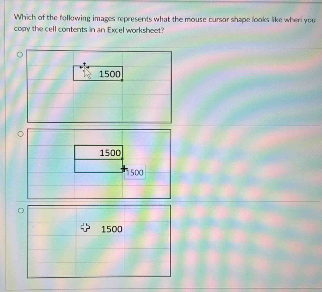 which of the following images represents what the mouse cursor shape looks like when you copy the cell contents in an excel worksheet?